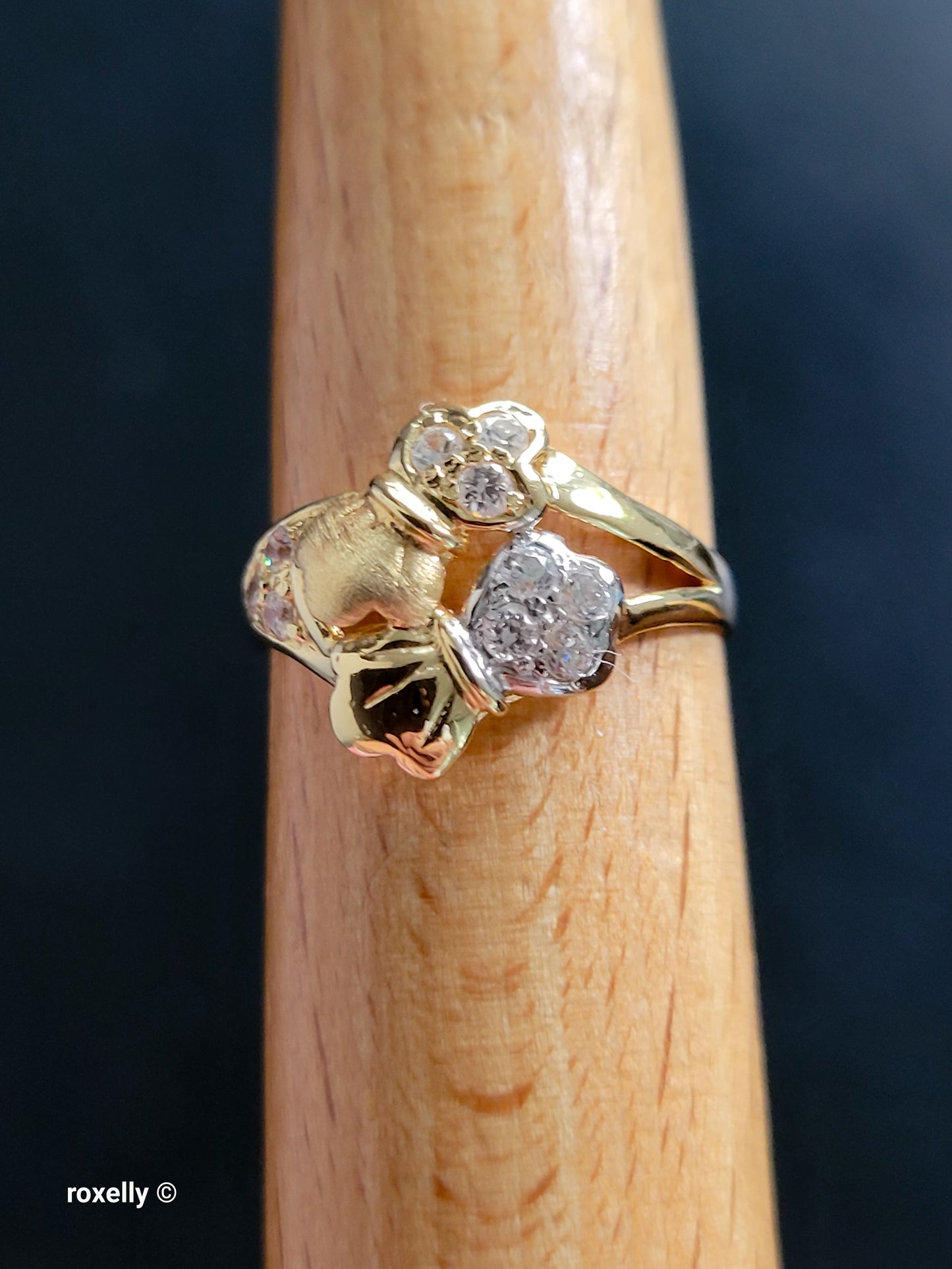 18K Yellow Gold White Tourmaline Cocktail Ring Size 7.75, Solid Gold