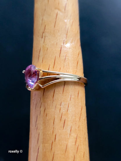 10K Yellow Gold Purple Sapphire Gemstone Ring Size 6.75, Solid gold