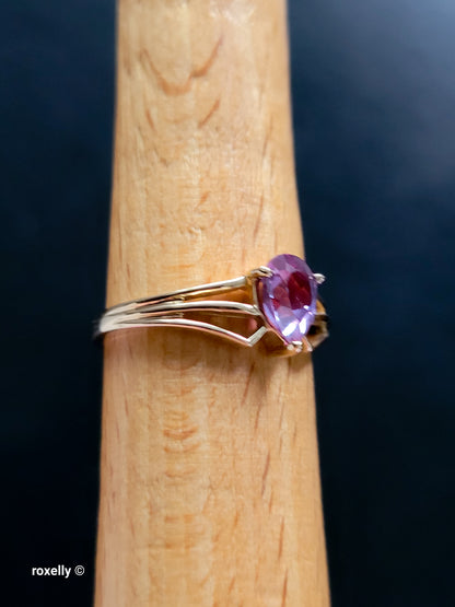 10K Yellow Gold Purple Sapphire Gemstone Ring Size 6.75, Solid gold