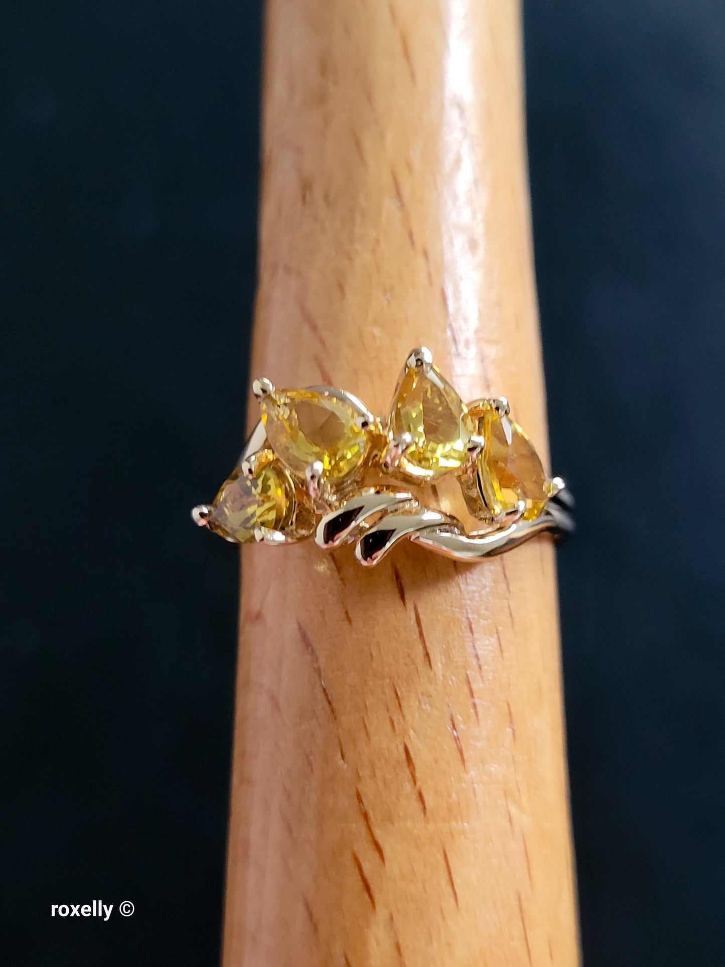 14K Yellow Gold Citrine Gemstone Cocktail Ring Size 6.75, Solid Gold