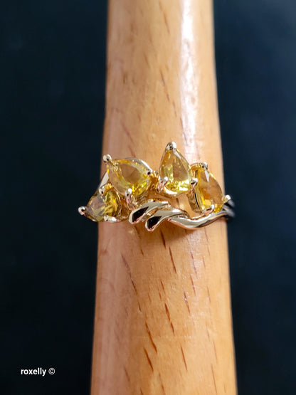 14K Yellow Gold Citrine Gemstone Cocktail Ring Size 6.75, Solid Gold