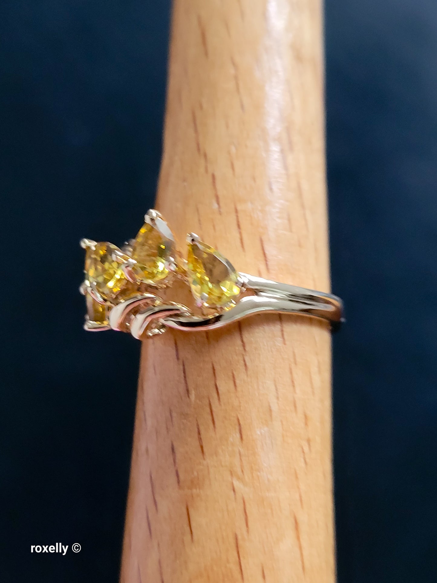 14K Yellow Gold Citrine Gemstone Cocktail Ring Size 6.75, Solid Gold
