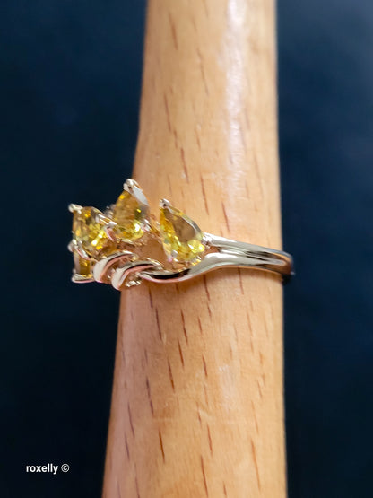 14K Yellow Gold Citrine Gemstone Cocktail Ring Size 6.75, Solid Gold