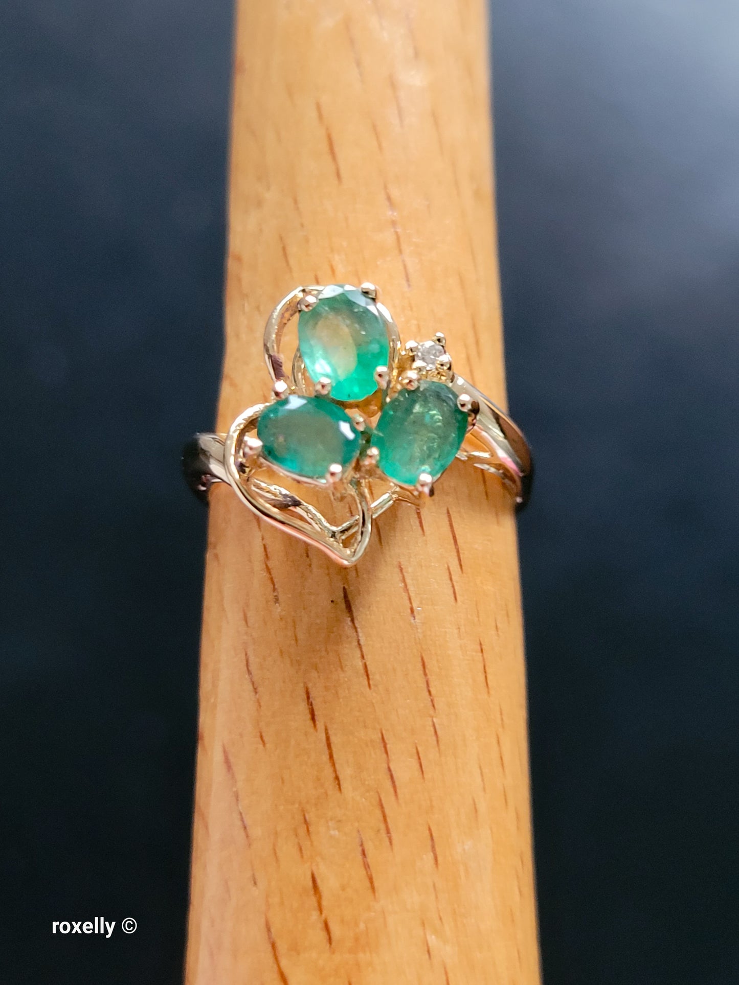 14K Yellow Gold Emerald and Diamond Ring Size 5.75, Solid Gold