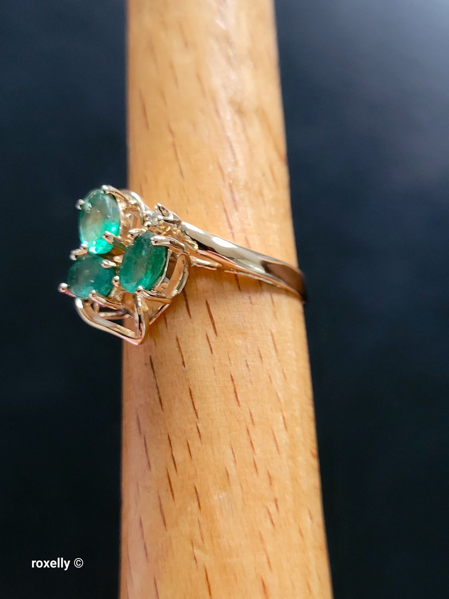 14K Yellow Gold Emerald and Diamond Ring Size 5.75, Solid Gold