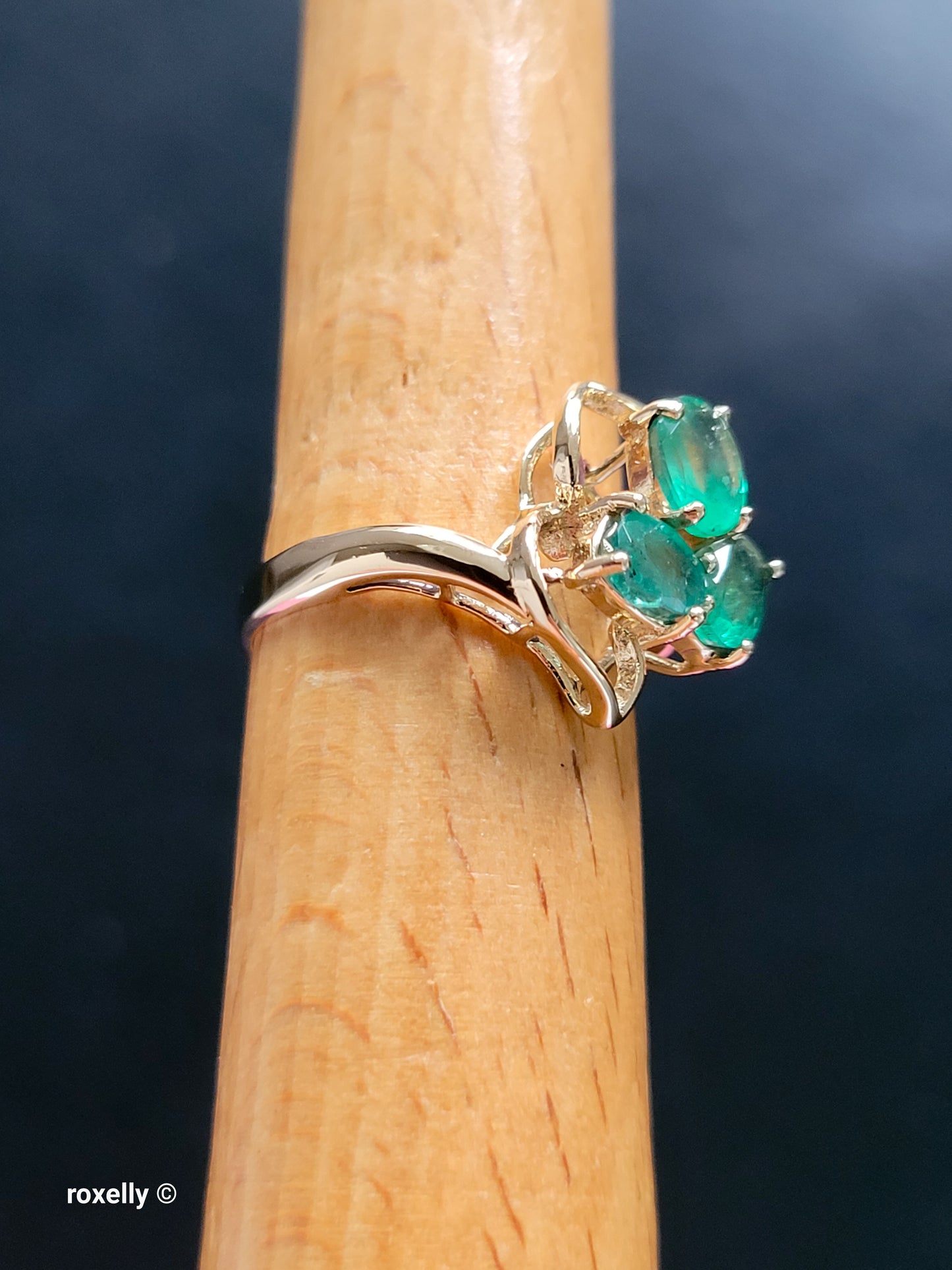 14K Yellow Gold Emerald and Diamond Ring Size 5.75, Solid Gold