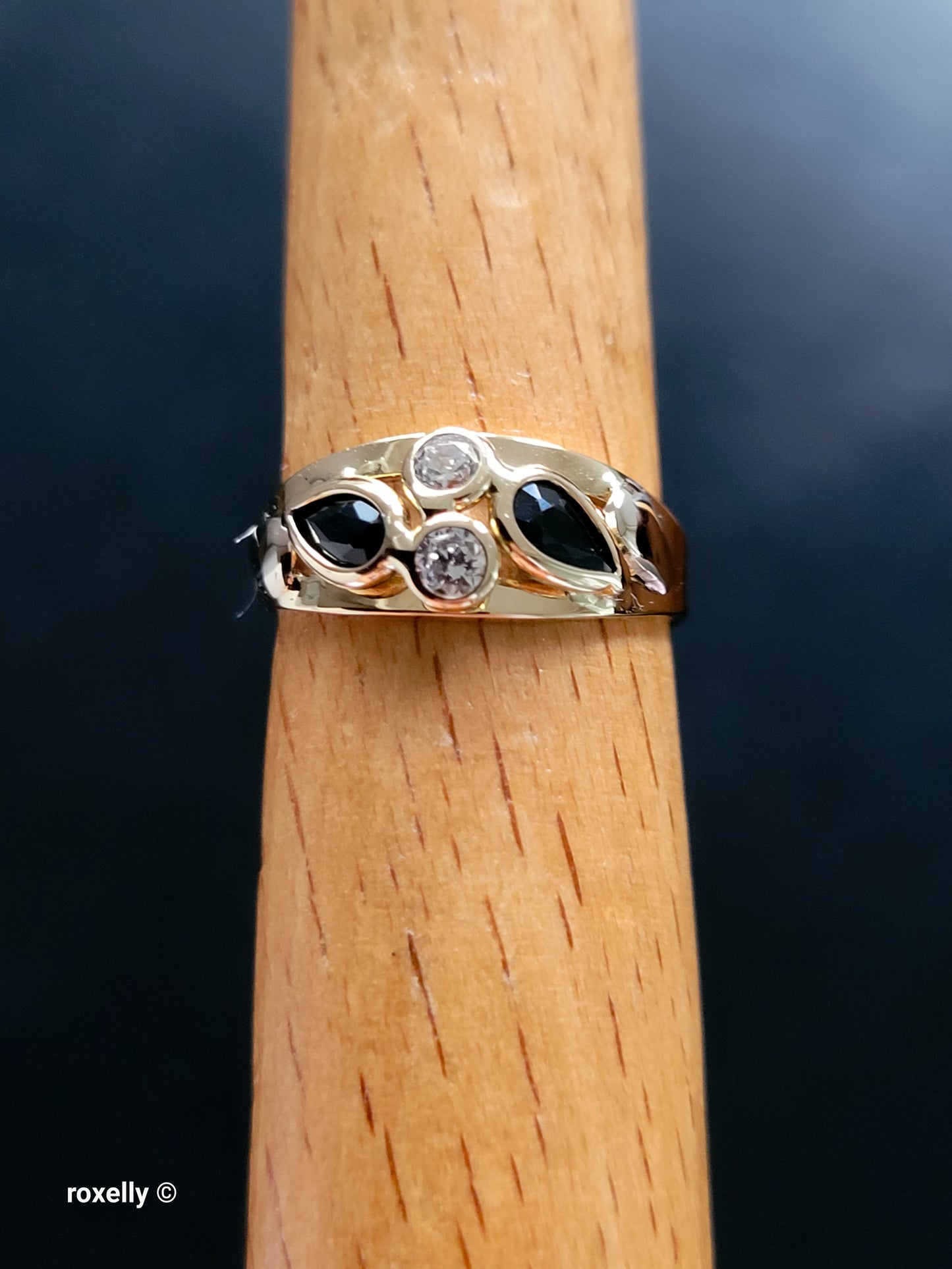14K Yellow Gold Sapphires and CZ Ring Size 5, Solid Gold - Made in Italy