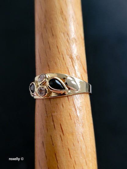 14K Yellow Gold Sapphires and CZ Ring Size 5, Solid Gold - Made in Italy