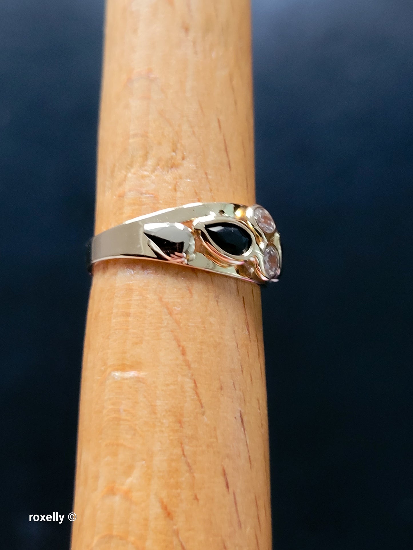 14K Yellow Gold Sapphires and CZ Ring Size 5, Solid Gold - Made in Italy