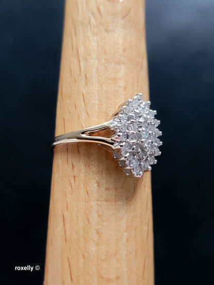 10K Size 7.25 Solid Yellow Gold Genuine Diamonds Cluster Ring