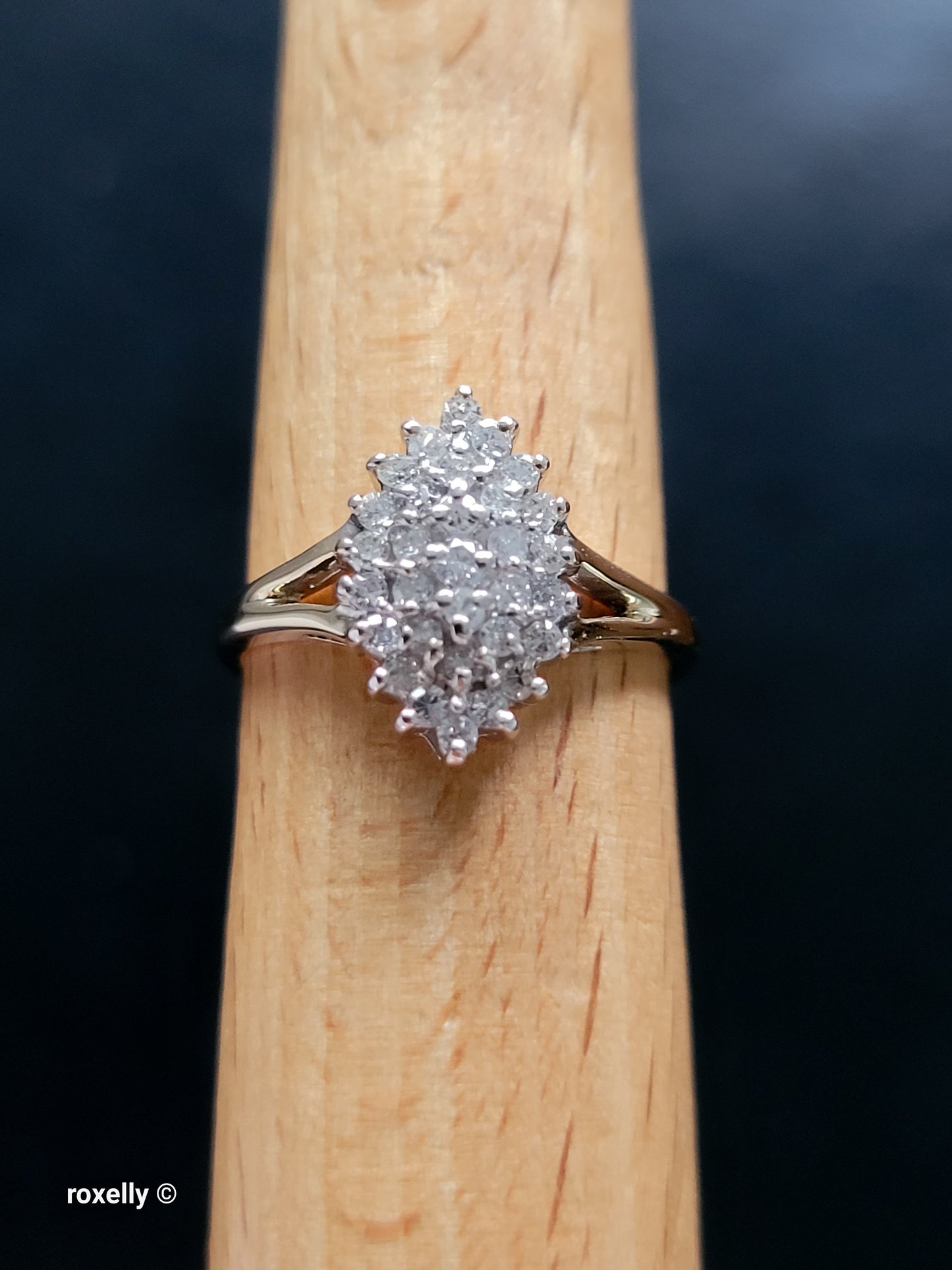 10K Size 7.25 Solid Yellow Gold Genuine Diamonds Cluster Ring