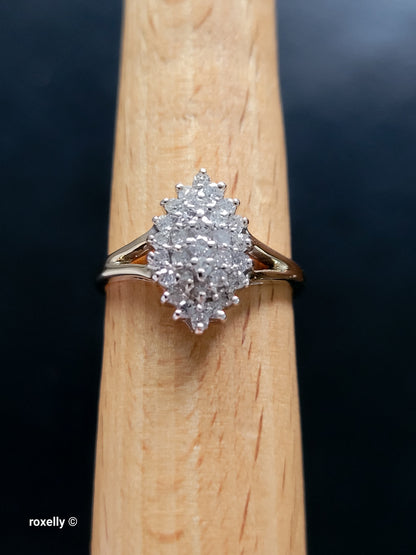 10K Size 7.25 Solid Yellow Gold Genuine Diamonds Cluster Ring