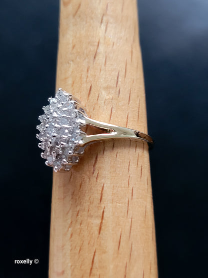 10K Size 7.25 Solid Yellow Gold Genuine Diamonds Cluster Ring