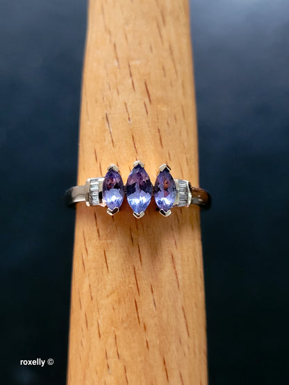 10K Yellow Gold Tanzanite and Diamonds Ring Size 8, Solid Gold!