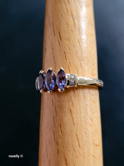 10K Yellow Gold Tanzanite and Diamonds Ring Size 8, Solid Gold!