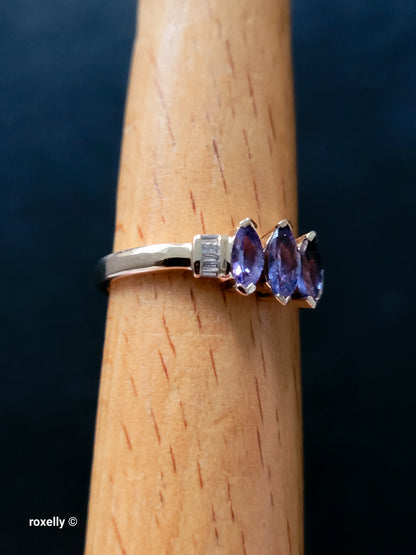 10K Yellow Gold Tanzanite and Diamonds Ring Size 8, Solid Gold!