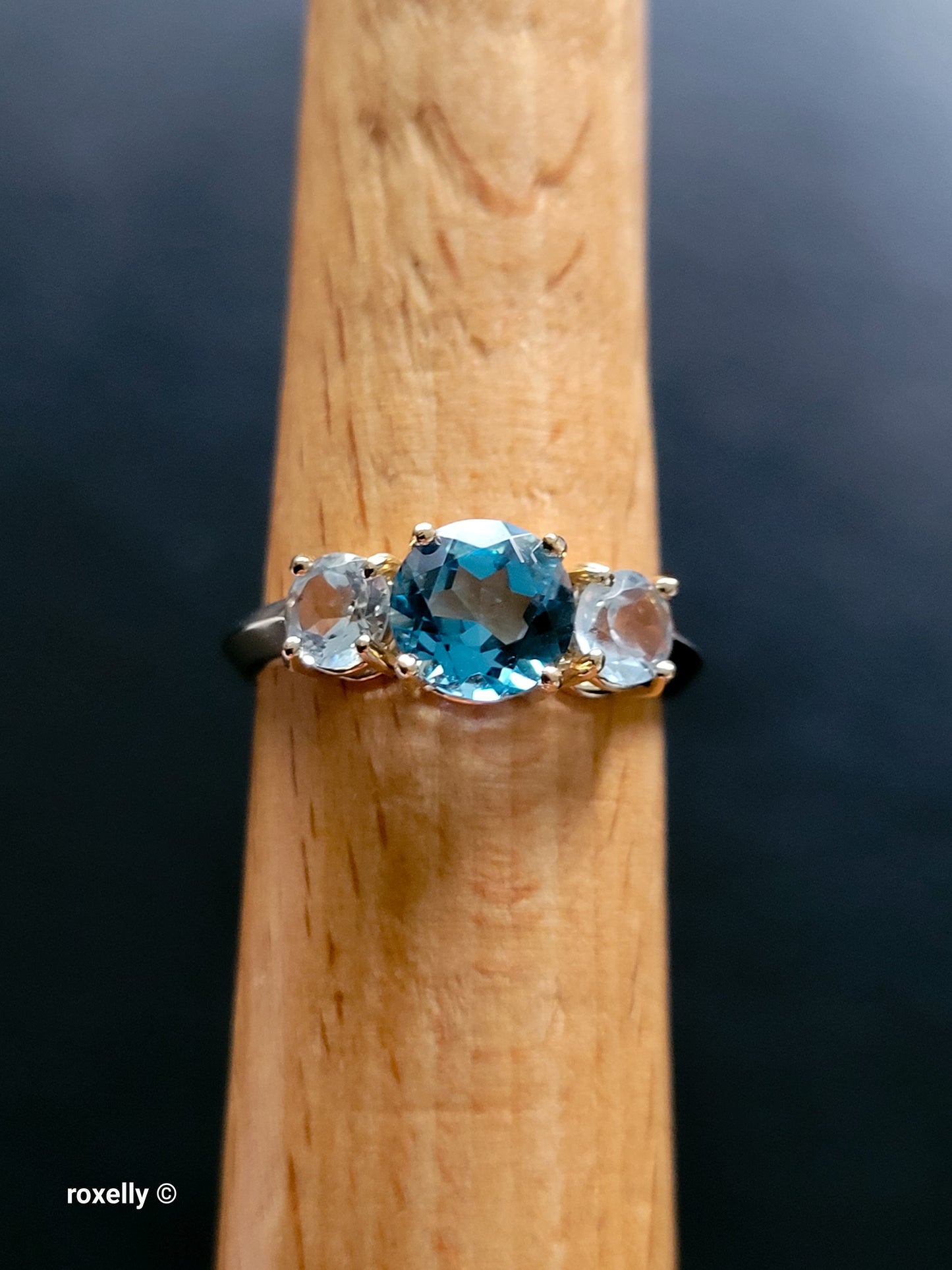 10K Yellow Gold Blue Topaz and Aquamarine Ring Size 6.5, Solid Gold