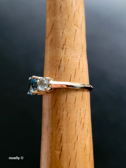 10K Yellow Gold Blue Topaz and Aquamarine Ring Size 6.5, Solid Gold
