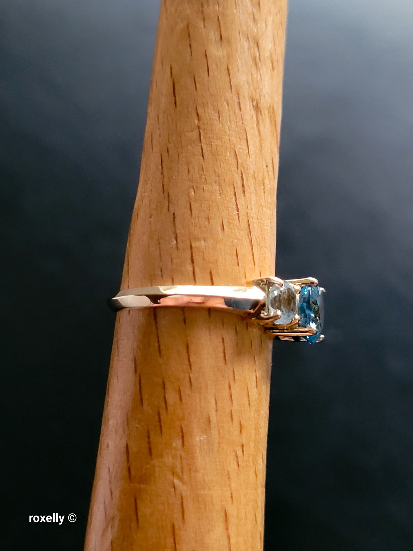 10K Yellow Gold Blue Topaz and Aquamarine Ring Size 6.5, Solid Gold