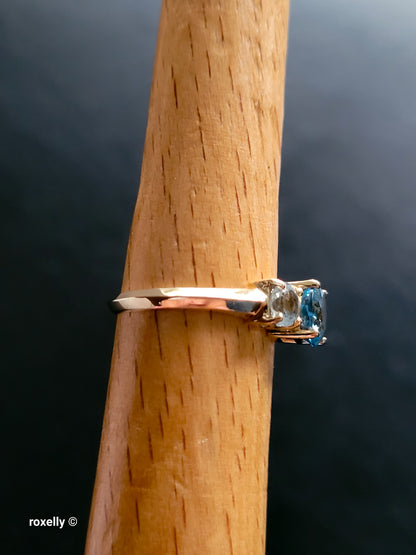 10K Yellow Gold Blue Topaz and Aquamarine Ring Size 6.5, Solid Gold