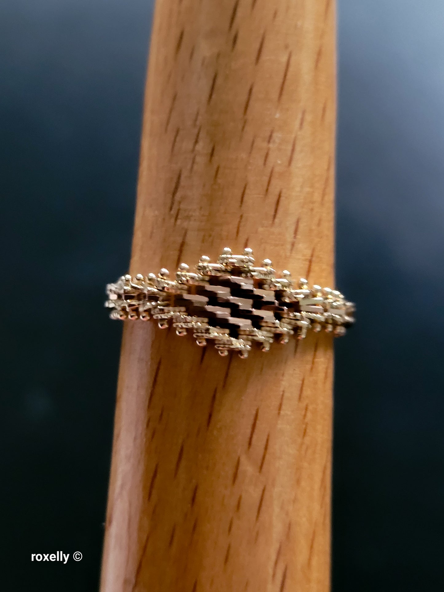 14K Yellow and Rose Gold Flexible Imperial Link Ring Size 8.75, Solid Gold