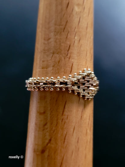 14K Yellow and Rose Gold Flexible Imperial Link Ring Size 8.75, Solid Gold
