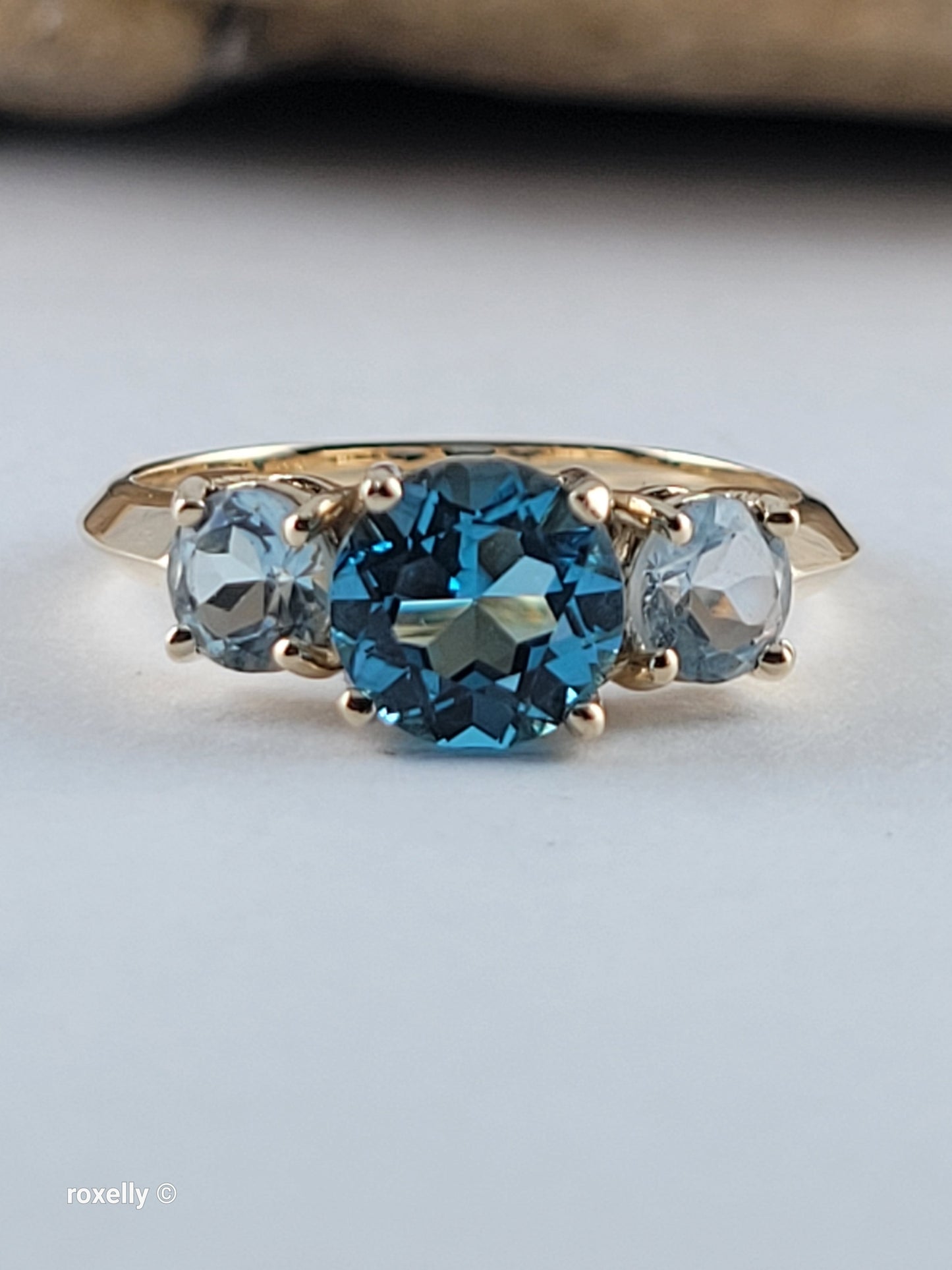 10K Yellow Gold Blue Topaz and Aquamarine Ring Size 6.5, Solid Gold