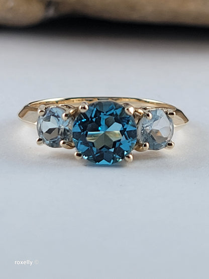 10K Yellow Gold Blue Topaz and Aquamarine Ring Size 6.5, Solid Gold