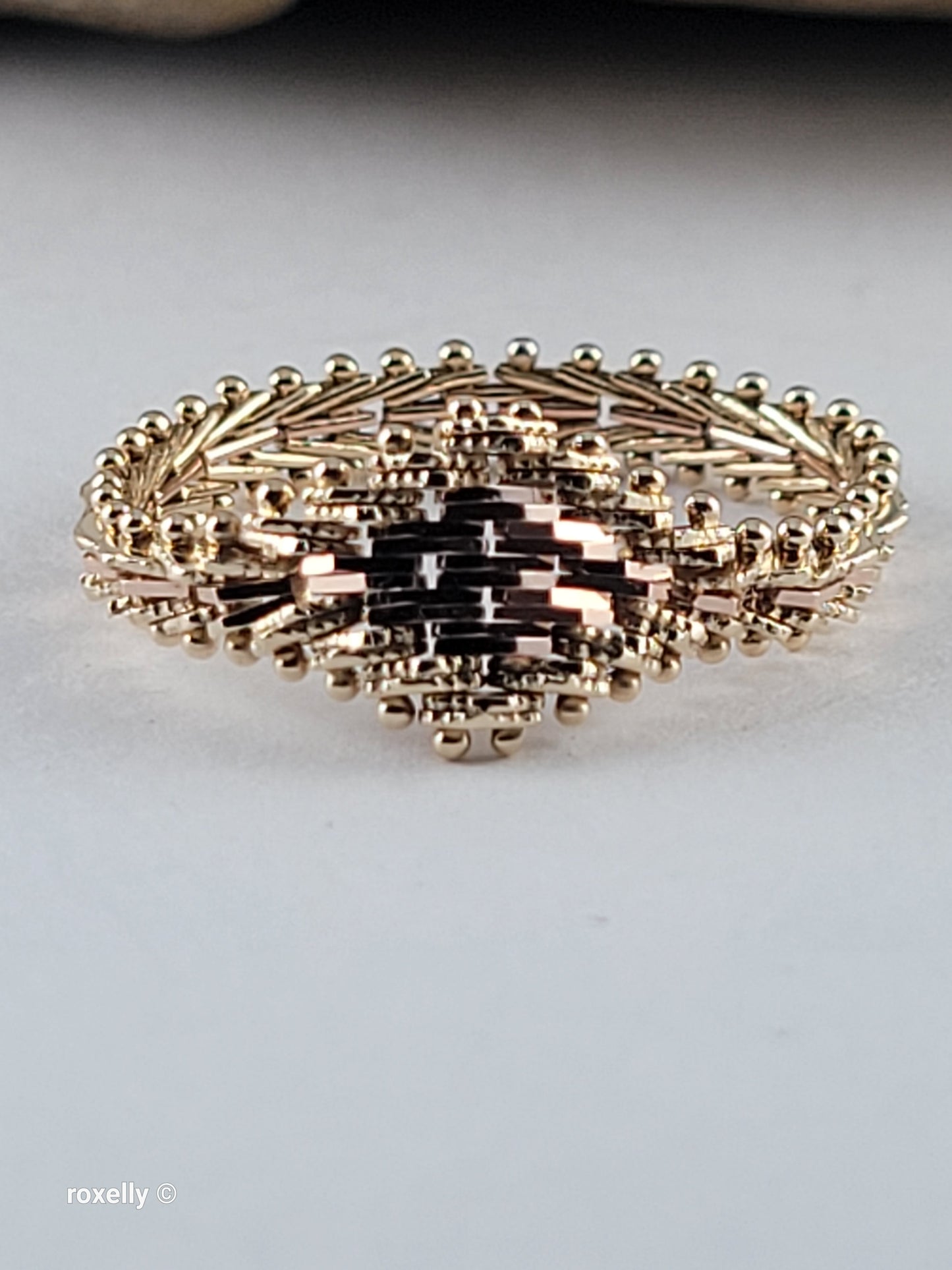 14K Yellow and Rose Gold Flexible Imperial Link Ring Size 8.75, Solid Gold