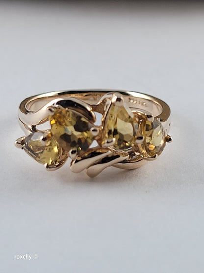14K Yellow Gold Citrine Gemstone Cocktail Ring Size 6.75, Solid Gold