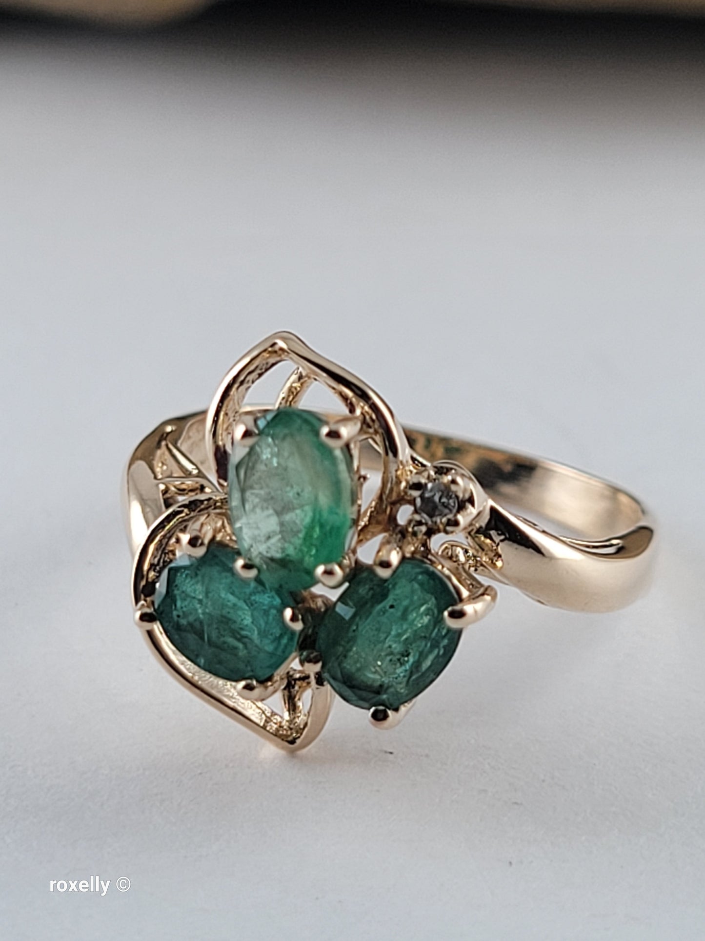 14K Yellow Gold Emerald and Diamond Ring Size 5.75, Solid Gold