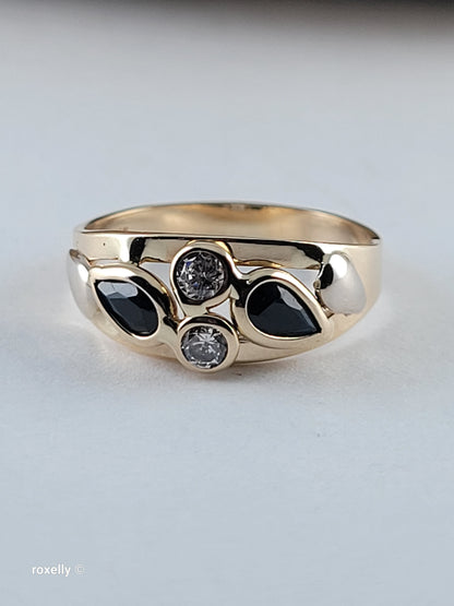 14K Yellow Gold Sapphires and CZ Ring Size 5, Solid Gold - Made in Italy