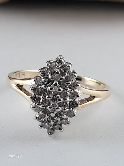 10K Size 7.25 Solid Yellow Gold Genuine Diamonds Cluster Ring