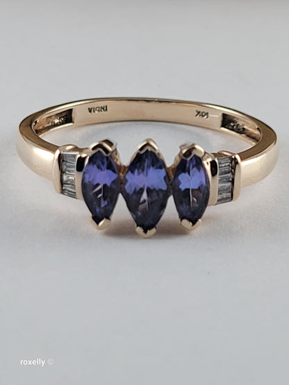 10K Yellow Gold Tanzanite and Diamonds Ring Size 8, Solid Gold!