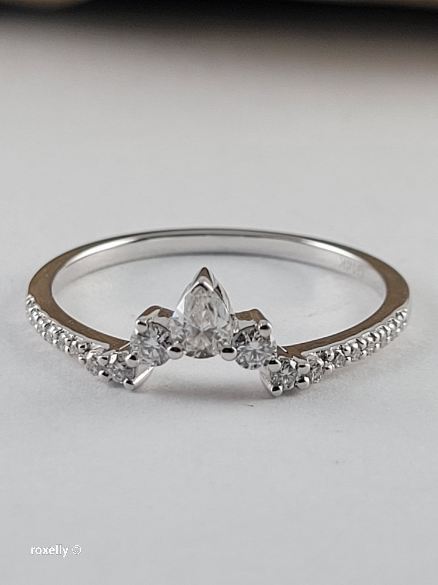 14K White Gold Genuine Diamonds Tiara Design Ring Size 8, Solid Gold
