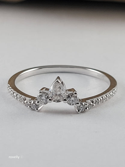 14K White Gold Genuine Diamonds Tiara Design Ring Size 8, Solid Gold