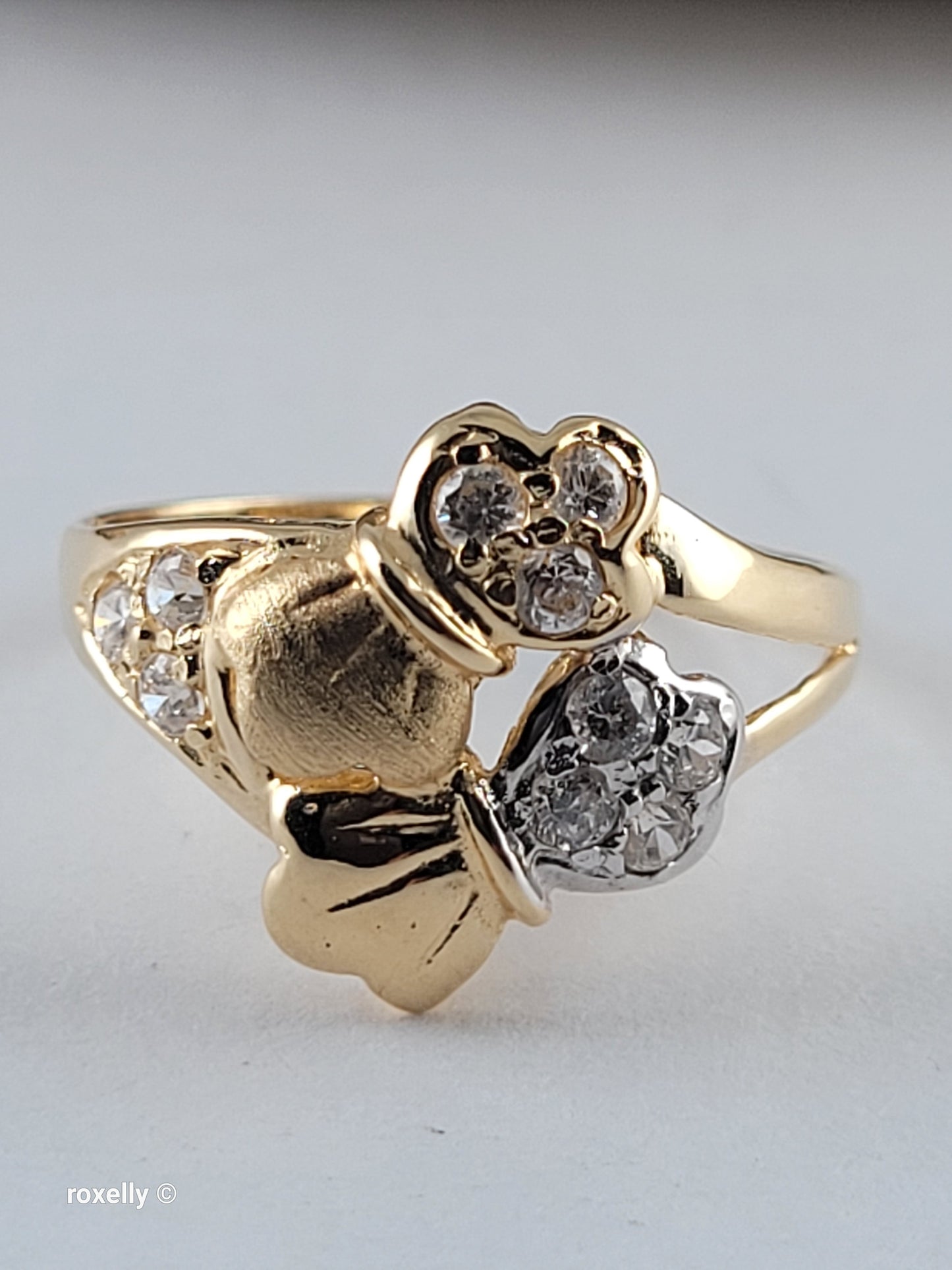 18K Yellow Gold White Tourmaline Cocktail Ring Size 7.75, Solid Gold