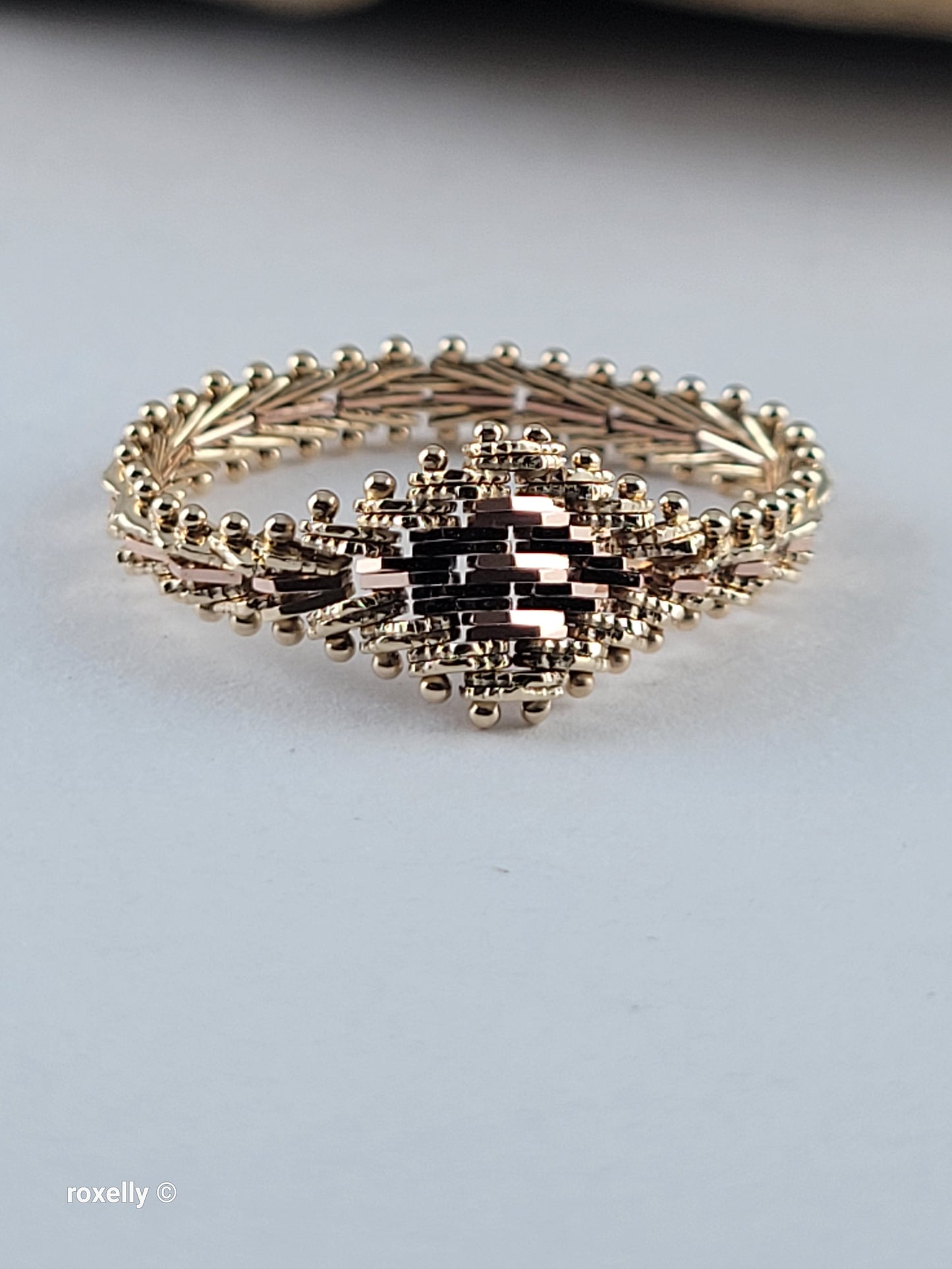 14K Yellow and Rose Gold Flexible Imperial Link Ring Size 8.75, Solid Gold