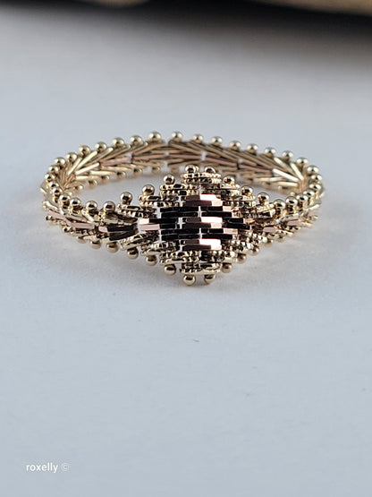 14K Yellow and Rose Gold Flexible Imperial Link Ring Size 8.75, Solid Gold