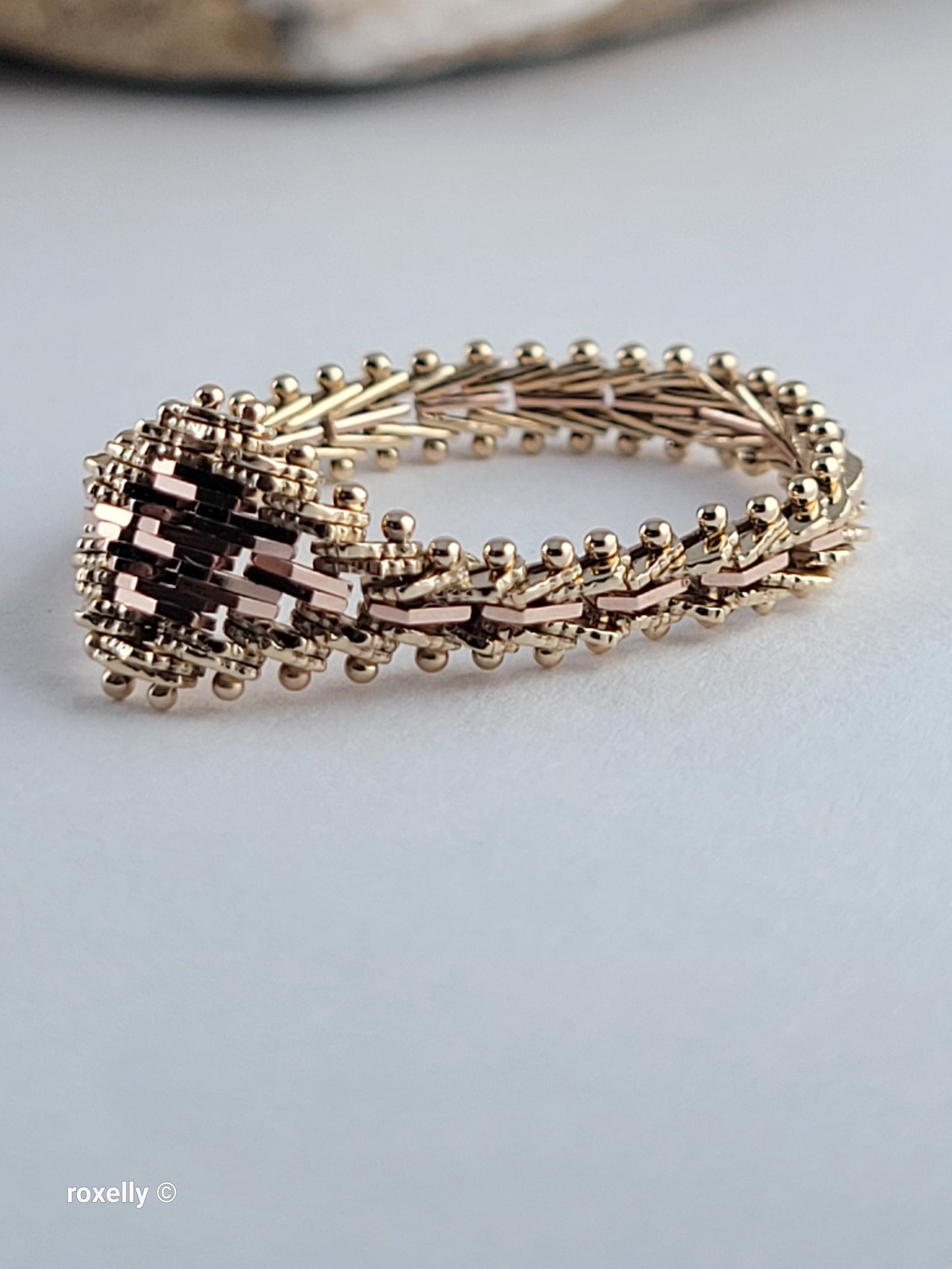 14K Yellow and Rose Gold Flexible Imperial Link Ring Size 8.75, Solid Gold