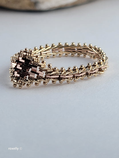 14K Yellow and Rose Gold Flexible Imperial Link Ring Size 8.75, Solid Gold