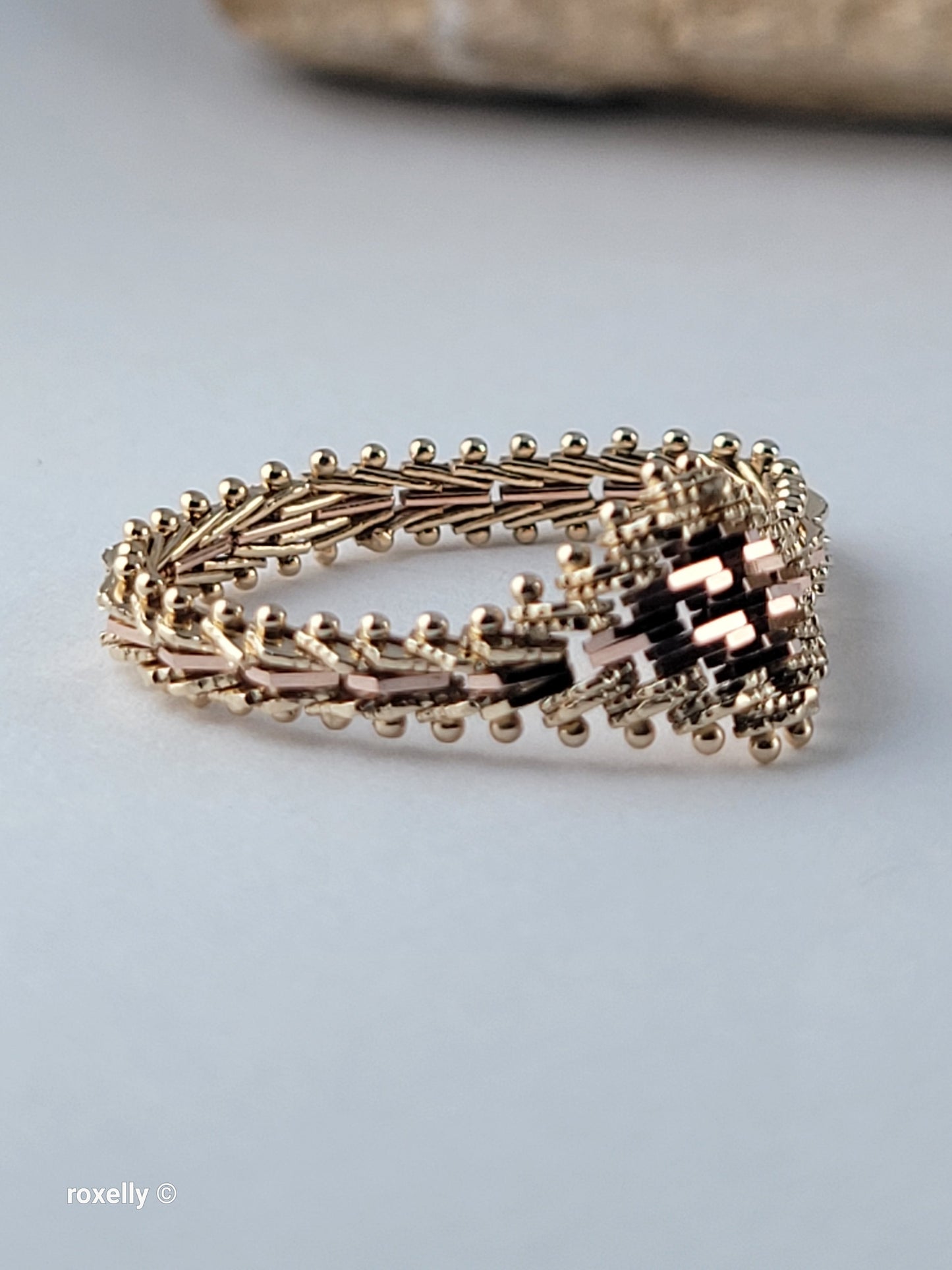 14K Yellow and Rose Gold Flexible Imperial Link Ring Size 8.75, Solid Gold
