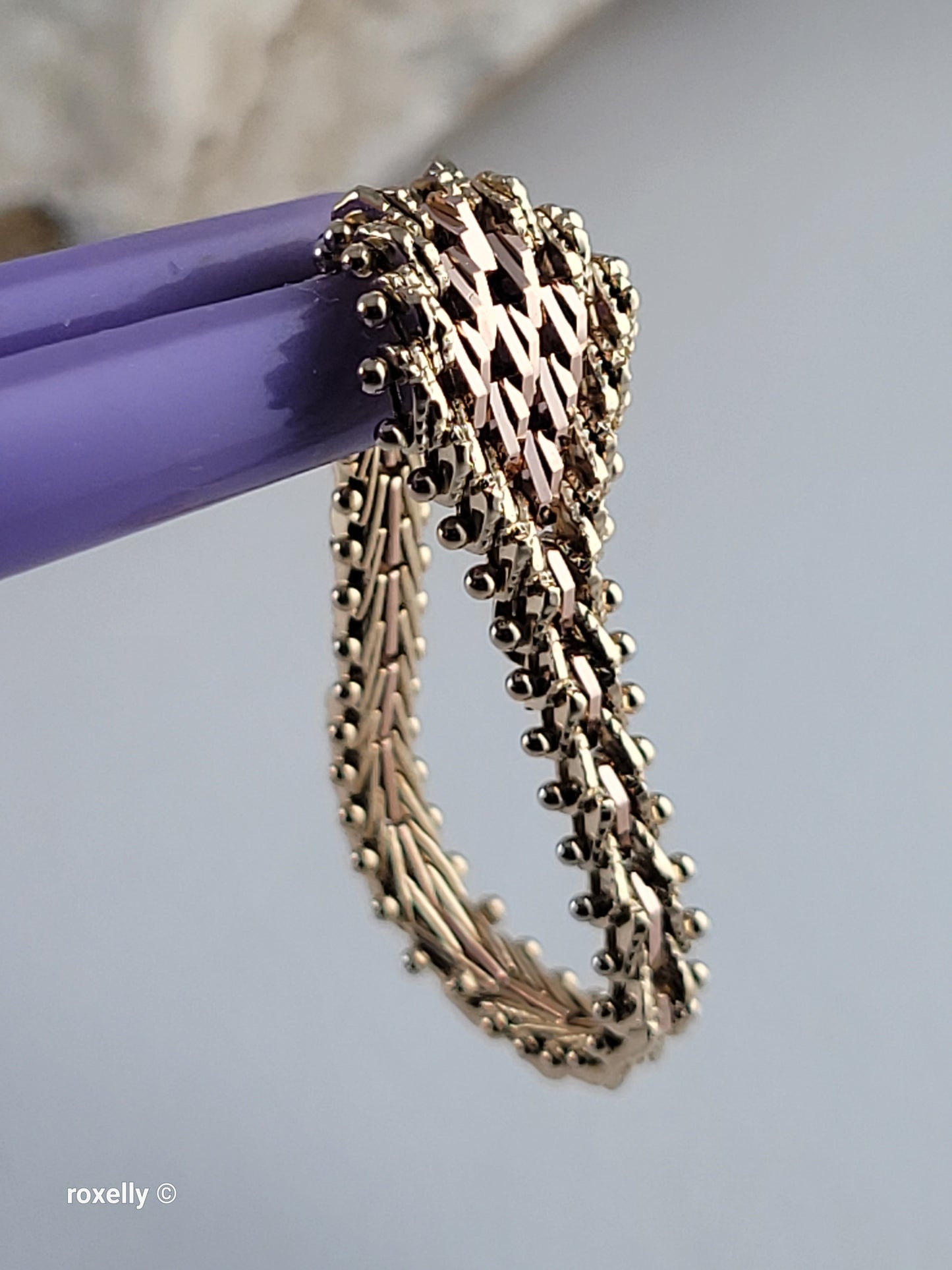 14K Yellow and Rose Gold Flexible Imperial Link Ring Size 8.75, Solid Gold