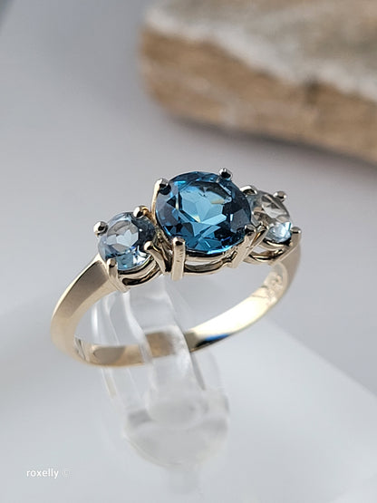 10K Yellow Gold Blue Topaz and Aquamarine Ring Size 6.5, Solid Gold
