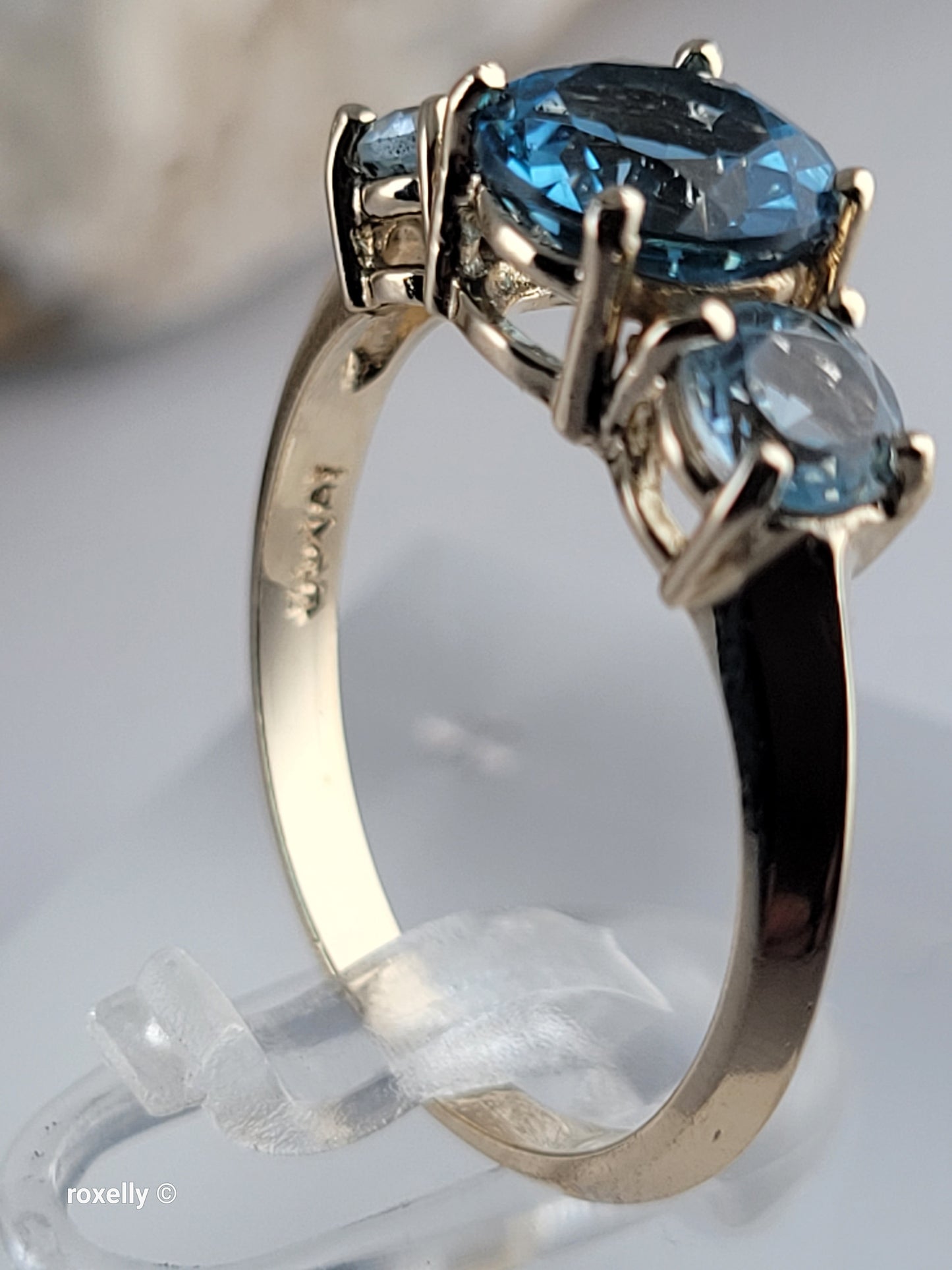 10K Yellow Gold Blue Topaz and Aquamarine Ring Size 6.5, Solid Gold