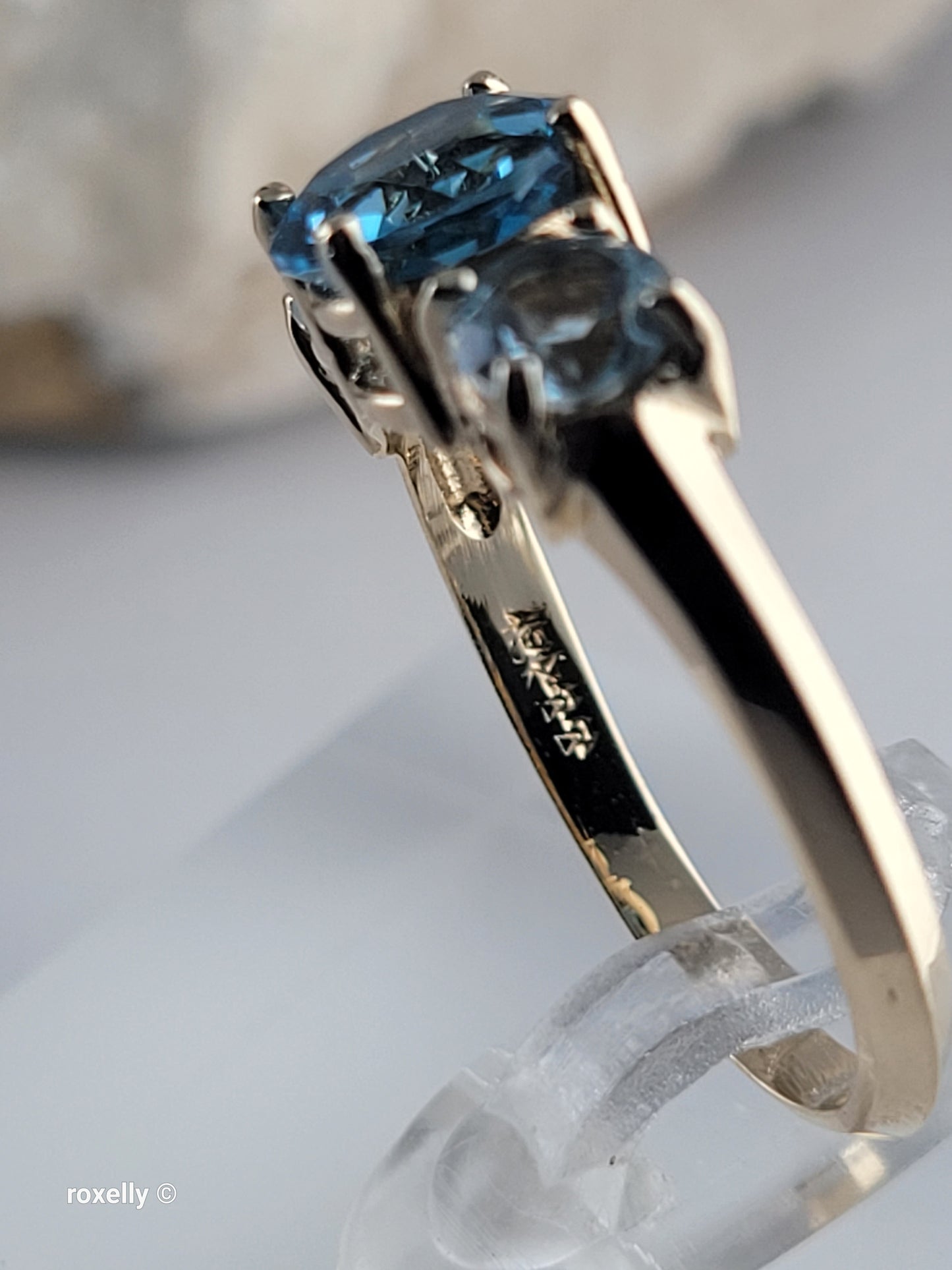 10K Yellow Gold Blue Topaz and Aquamarine Ring Size 6.5, Solid Gold