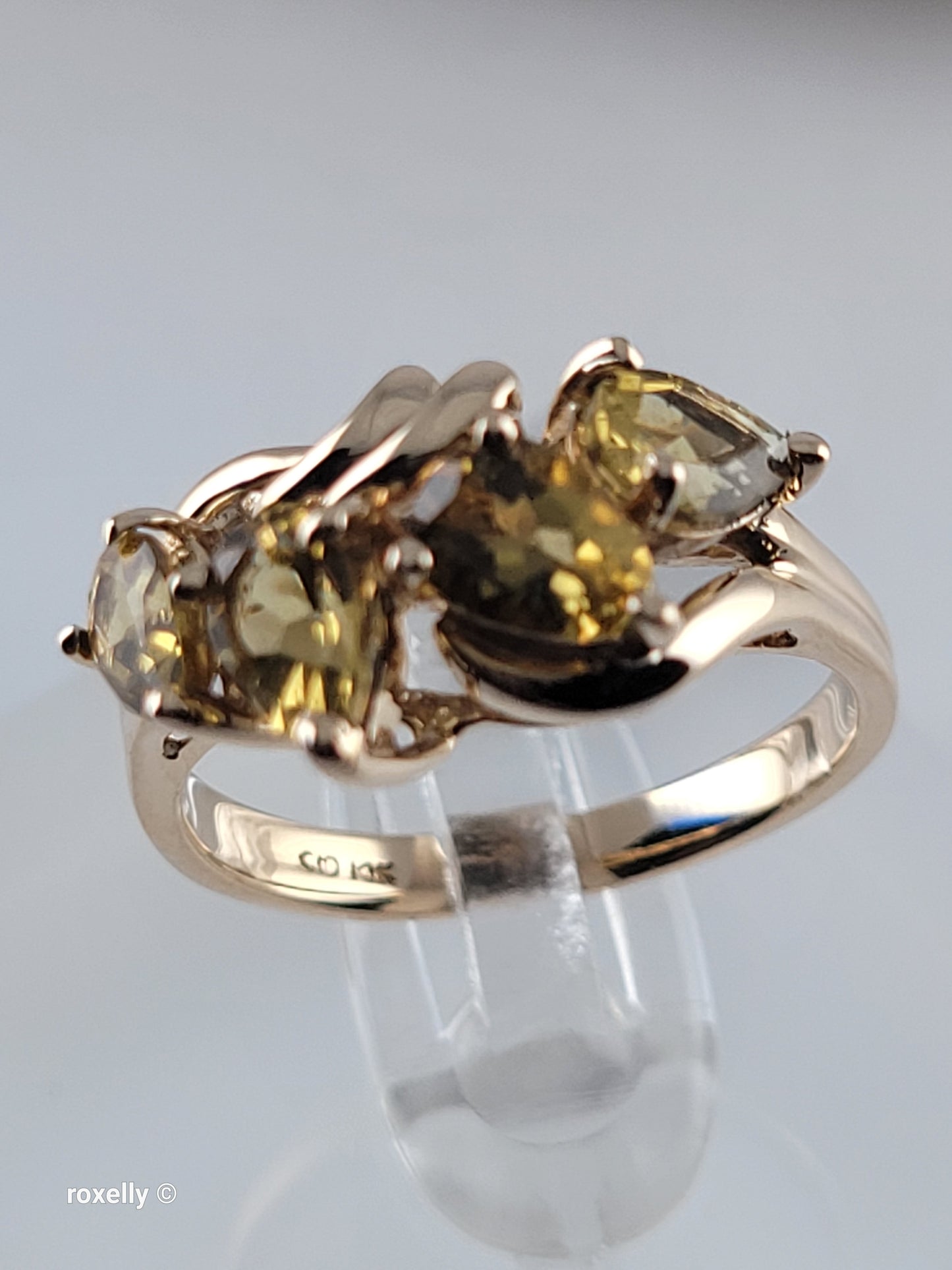 14K Yellow Gold Citrine Gemstone Cocktail Ring Size 6.75, Solid Gold