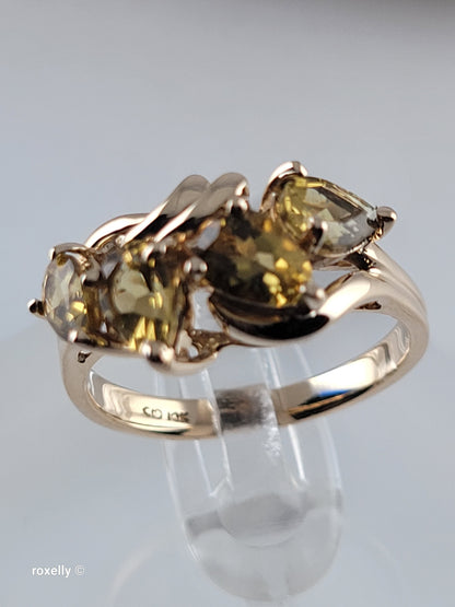 14K Yellow Gold Citrine Gemstone Cocktail Ring Size 6.75, Solid Gold