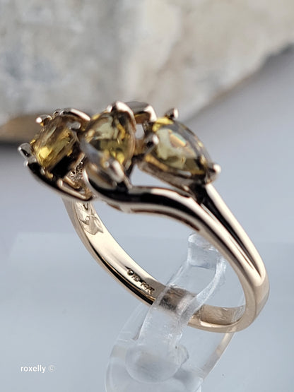 14K Yellow Gold Citrine Gemstone Cocktail Ring Size 6.75, Solid Gold