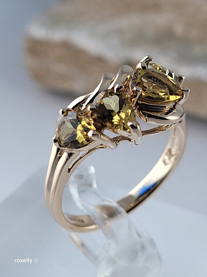 14K Yellow Gold Citrine Gemstone Cocktail Ring Size 6.75, Solid Gold
